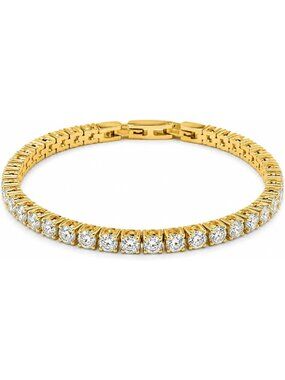 Elegant 14K Gold Plated Tennis Bracelet for Women, 3/4mm CZ Sparkle Jewelry